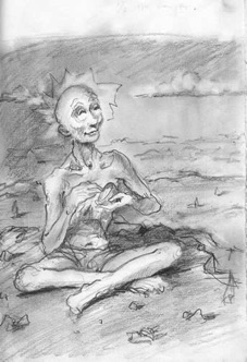 Man with a Bowl of Rice Original Sketch